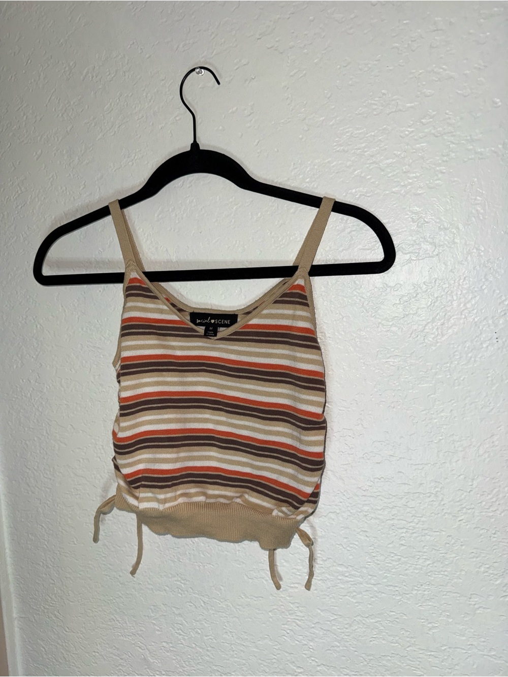 Scene Weaver Striped Knit Crop Top in Beige, Rust and Brown